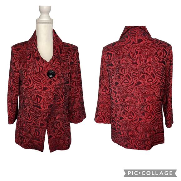 City Girl Nancy Bolen Blazer Jacket Red Black Embroidered Button Size Small -EUC - Picture 1 of 12